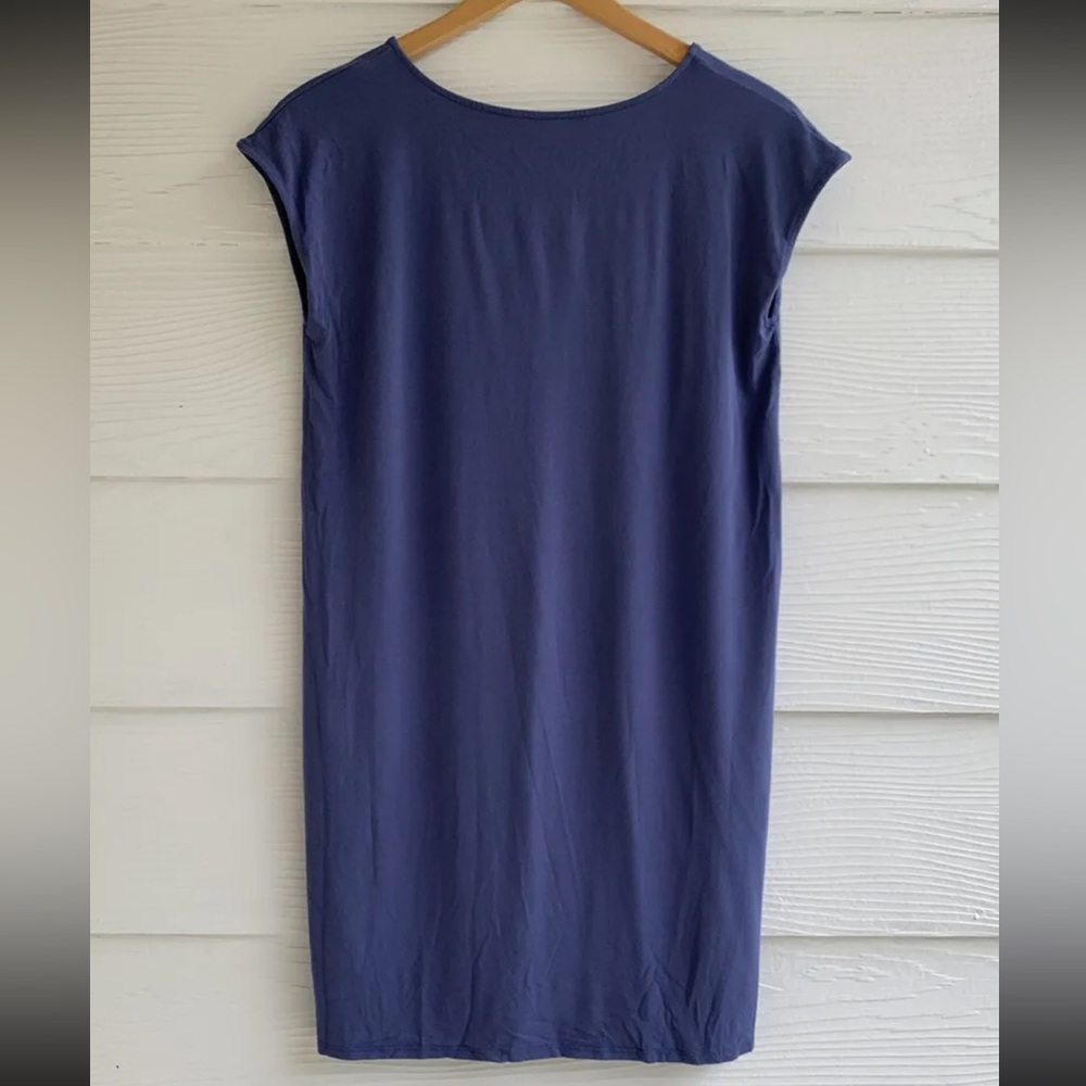 Eileen Fisher Blue Shift Midi Dress size PS Petite Small Cap Sleeve